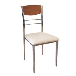 DINO Καρέκλα Τραπεζαρίας Κουζίνας, Μέταλλο Χρώμιο Κερασί, Pvc Εκρού