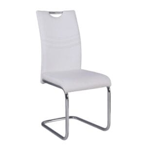 CROFT Καρέκλα Τραπεζαρίας - Κουζίνας, Μέταλλο Χρώμιο, PU Άσπρο