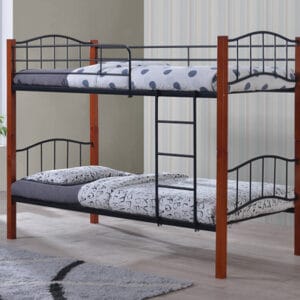 PALOMA Κρεβάτι Κουκέτα Μέταλλο Βαφή Μαύρο, Ξύλο Καρυδί