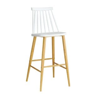 LAVIDA Σκαμπό BAR με Πλάτη, Μέταλλο Βαφή Φυσικό, PP Άσπρο