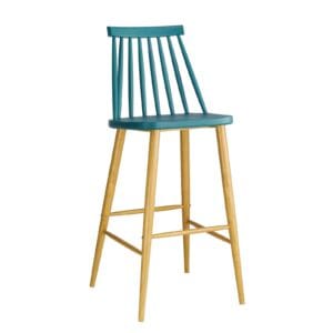 LAVIDA Σκαμπό BAR με Πλάτη, Μέταλλο Βαφή Φυσικό, PP Μπλε