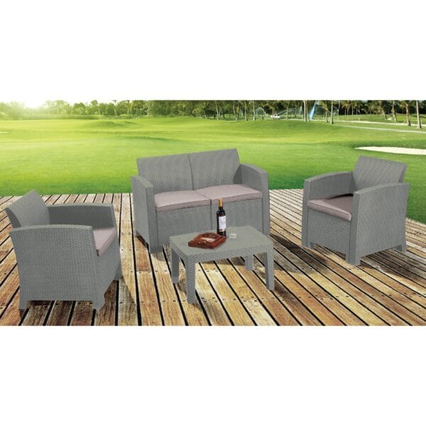 SAVANNA Set Σαλόνι Κήπου Βεράντας K/D, PP-UV Sand Grey Μαξιλάρια Μπεζ